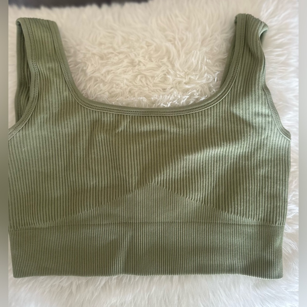 Olive Green Ribbed Sports Bra